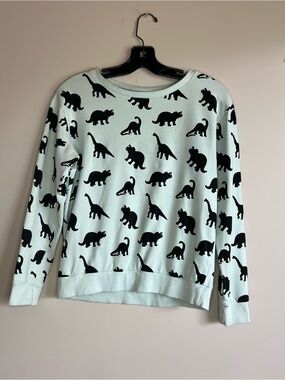 H&M Divided Dinosaur Print Sweatshirt Mint Green/Black Crewneck Women’s XS Cute